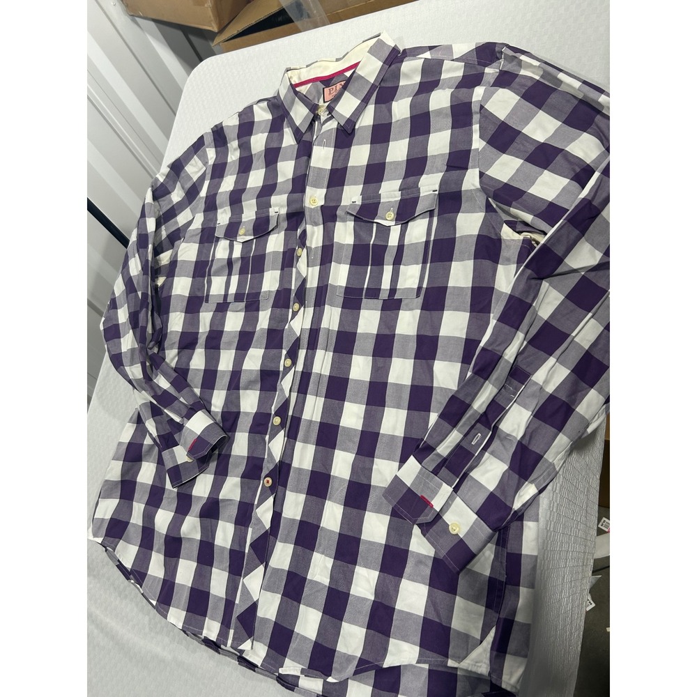 Thomas Pink Mens XL Purple White Buffalo Check Casual Button Down Shirt L/S